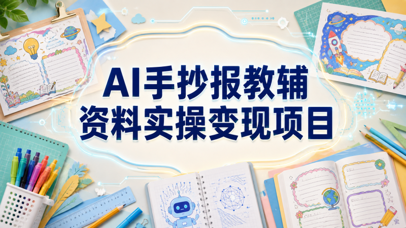 【2026.08.12】AI手抄报教辅资料实操变现项目:从内容制作到网盘交付的完整流程-墨叔轻创